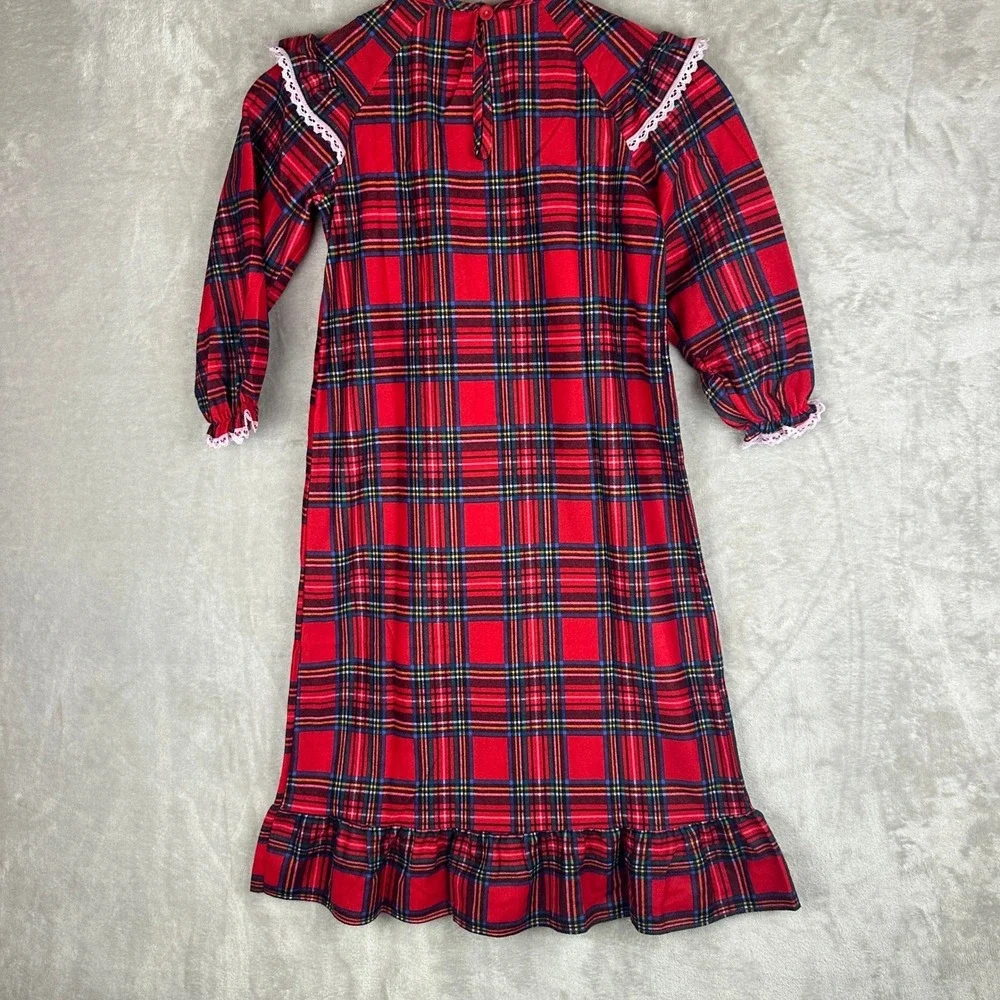 Disney‎ Store Girls Size 6 Red Plaid Minnie Mouse Daisy Duck Nightgown Lace Trim